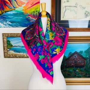 Vtg Glentex Pink Blue Floral Paisley Scarf 30 x 30